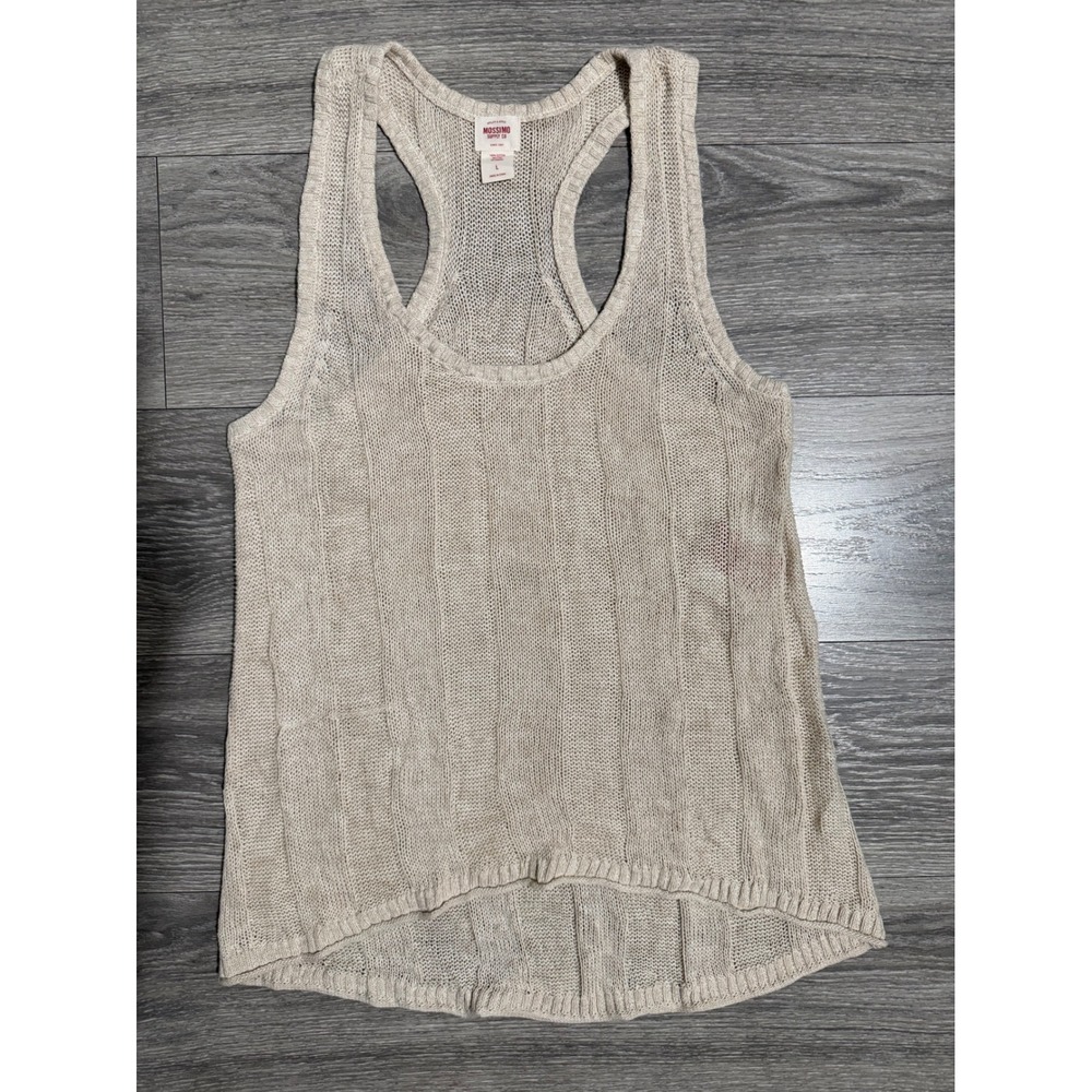 Mossimo Supply Co Womens Top L Beige Cotton Knit Racerback Tank High Low Boho